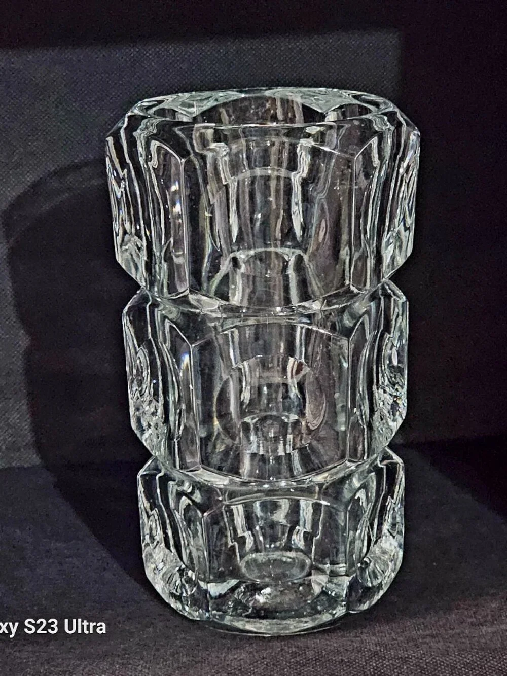 Vintage MCM ELEMENTS Clear Heavy Crystal Vase Cubist Geometric cut glass 7